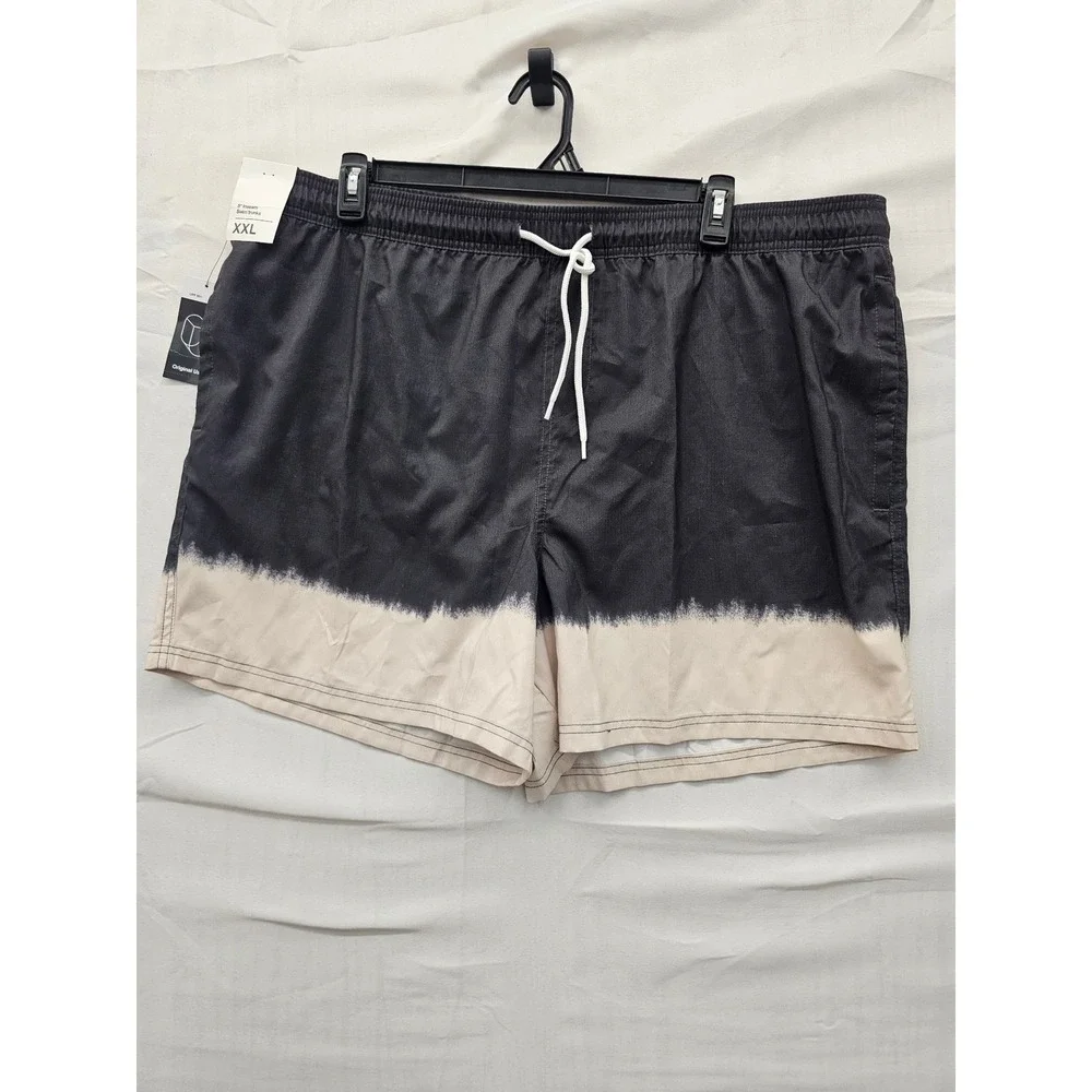 Original Use Mens XXL Gray Washed Stripe 5 Inseam Swim Trunks Dip Dye NWT‎